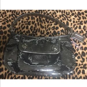 Coach Poppy Purse Sequin Handbag Grey with Purple